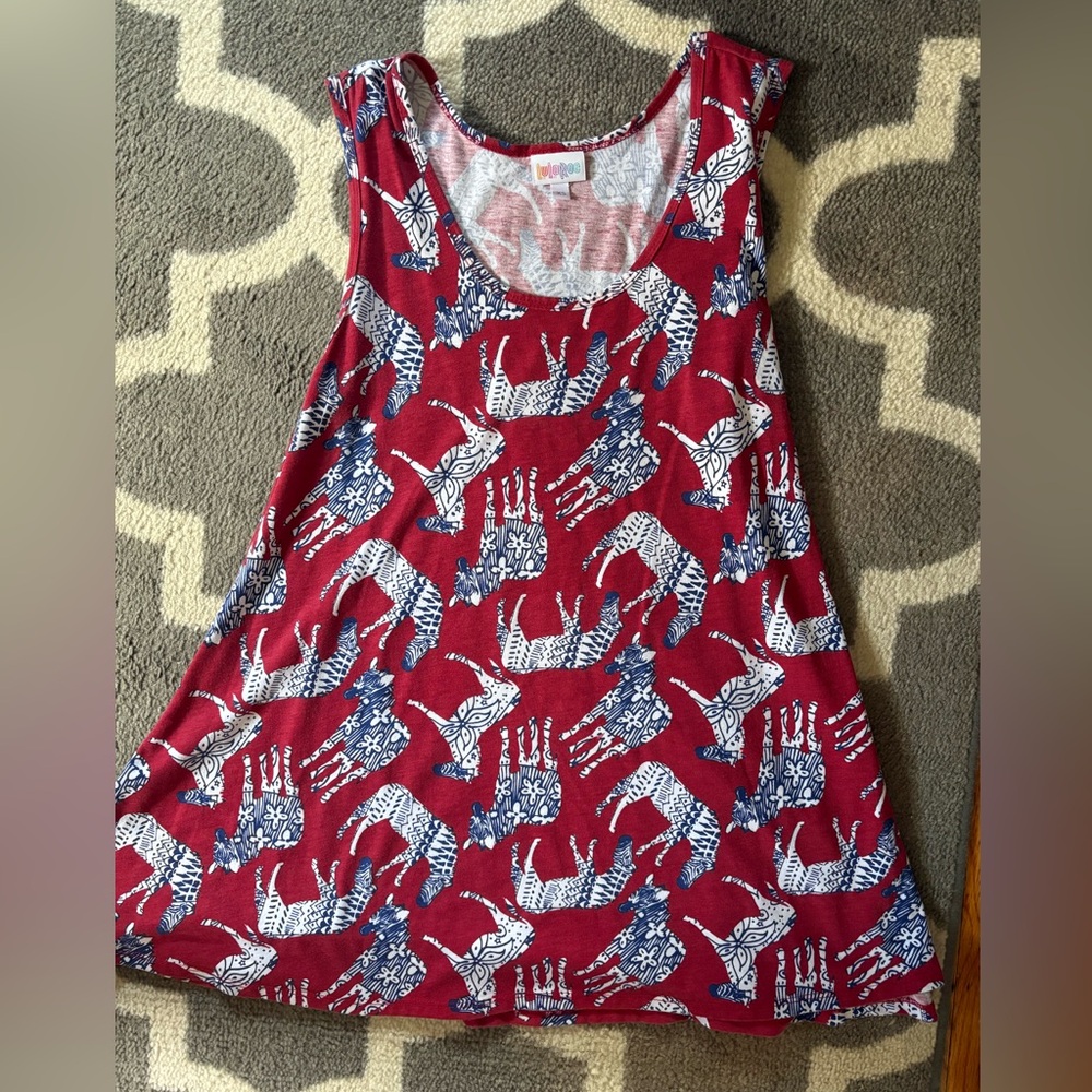 LuLaRoe Red & Blue Zebra Patterned Top